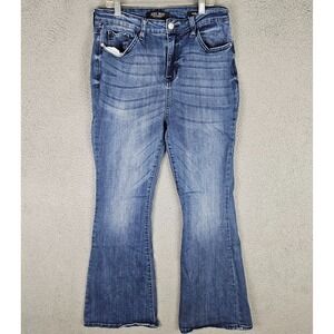 Judy Blue Jeans Womens 31 Denim Whiskered High Rise Stretch Flare Fit JB82266 MD